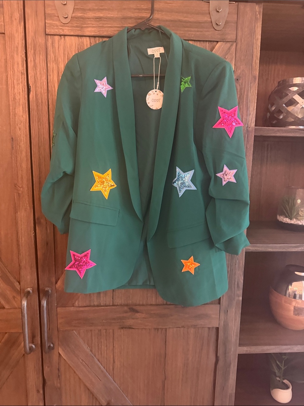 ODDY Emerald Green Star-Appliqué Blazer - Picture 7 of 7
